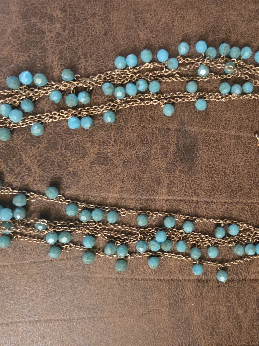 Gold Chain Turquoise Bead Layered Necklace - Women Jewelry